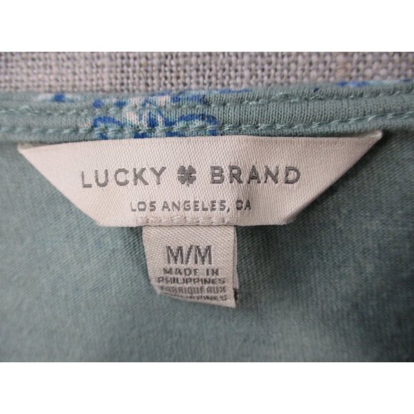 Lucky Brand Soft Blue Floral Print Square Neck Peasant Top M - Picture 3 of 8